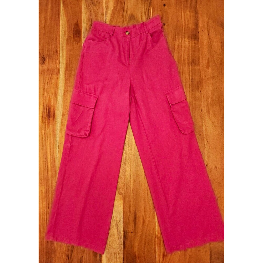 Happily Grey Pink Linen Blend Wide Leg Cargo Pants Small